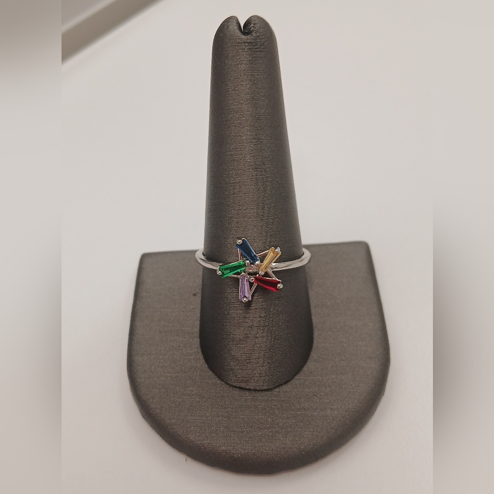 New 18k White Goldplated Multicolor Starburst Silver Ring Size 9.75 Pretty Bird